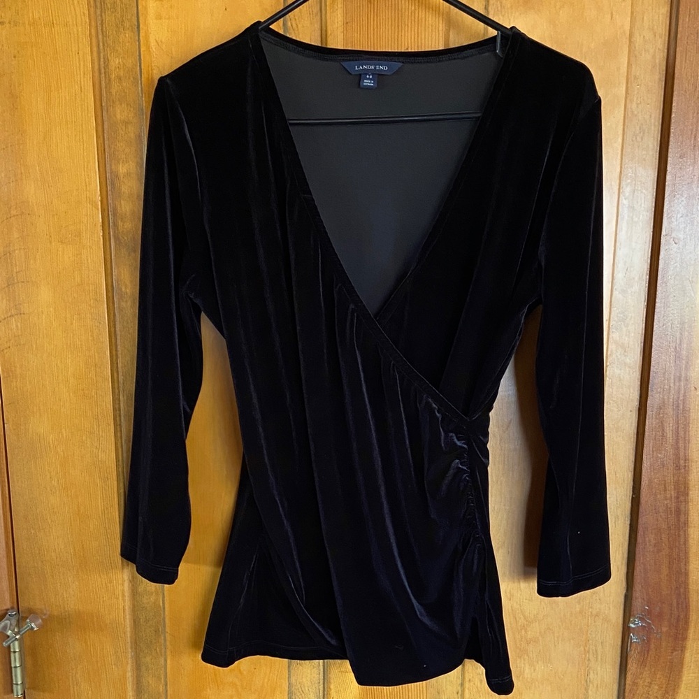 Lands' End Elegant Black Velvet Blouse